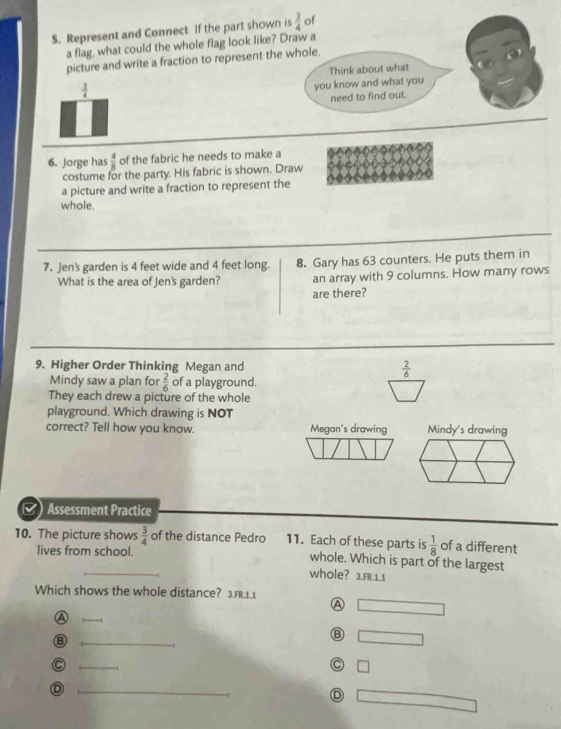 5. represent and connect if the part shown is \\(\\frac{3}{4}\\) of a f…