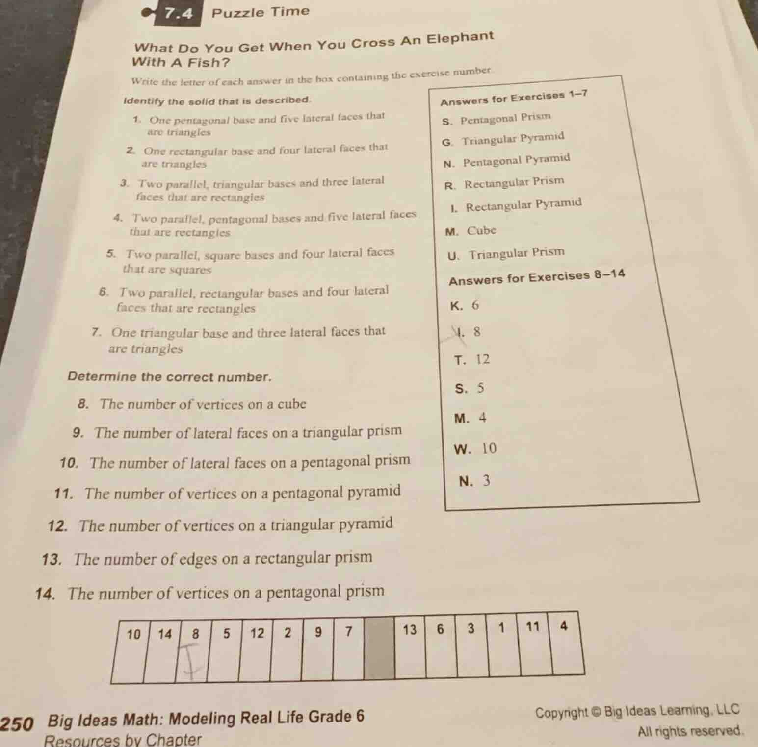 7.4 puzzle time what do you get when you cross an elephant with a fish?…