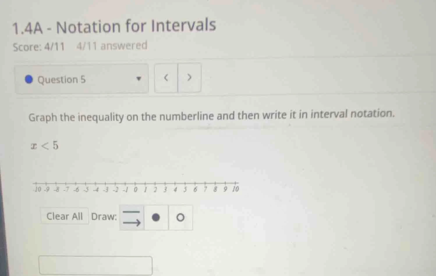 1.4a - notation for intervals score: 4/11 4/11 answered question 5 grap…