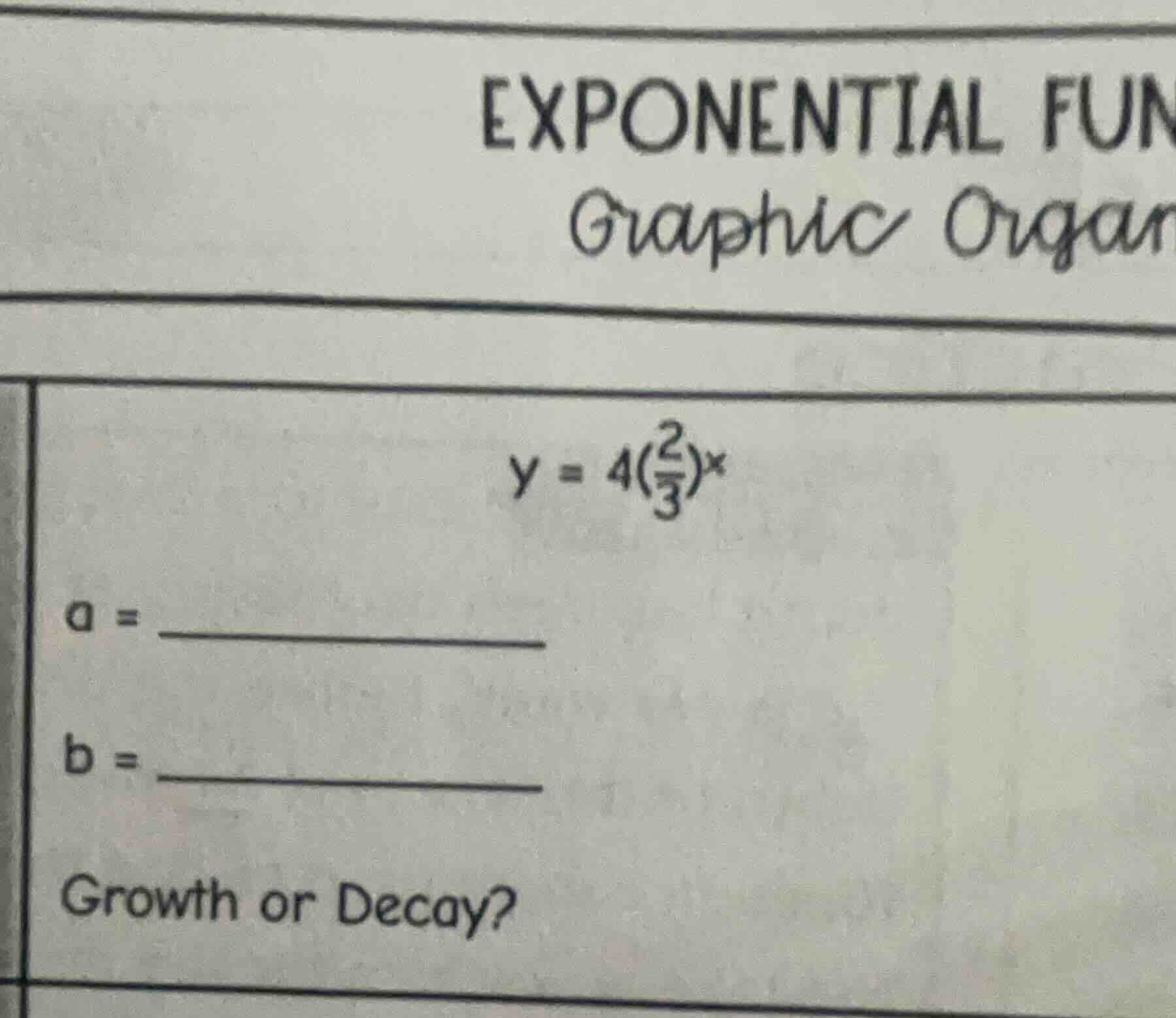 exponential fun graphic organ y = 4(\\frac{2}{3})^x a = \\underline{\\q…