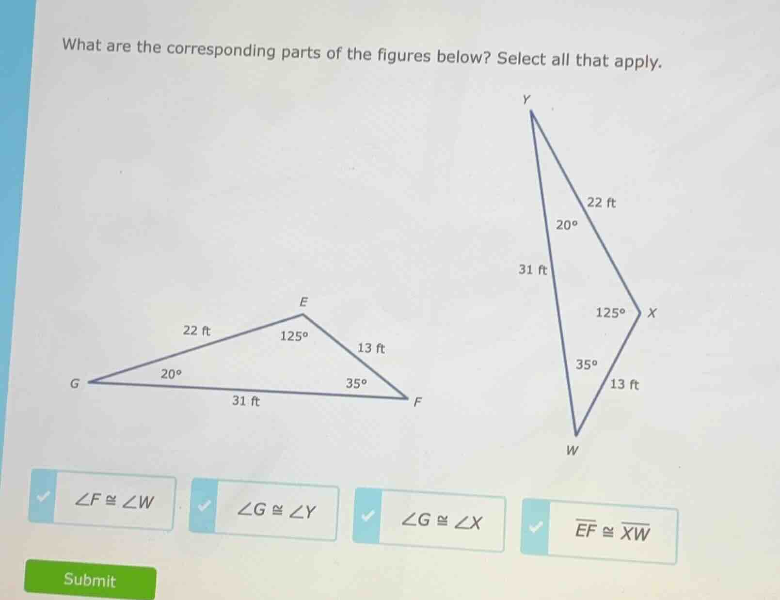 what are the corresponding parts of the figures below? select all that …