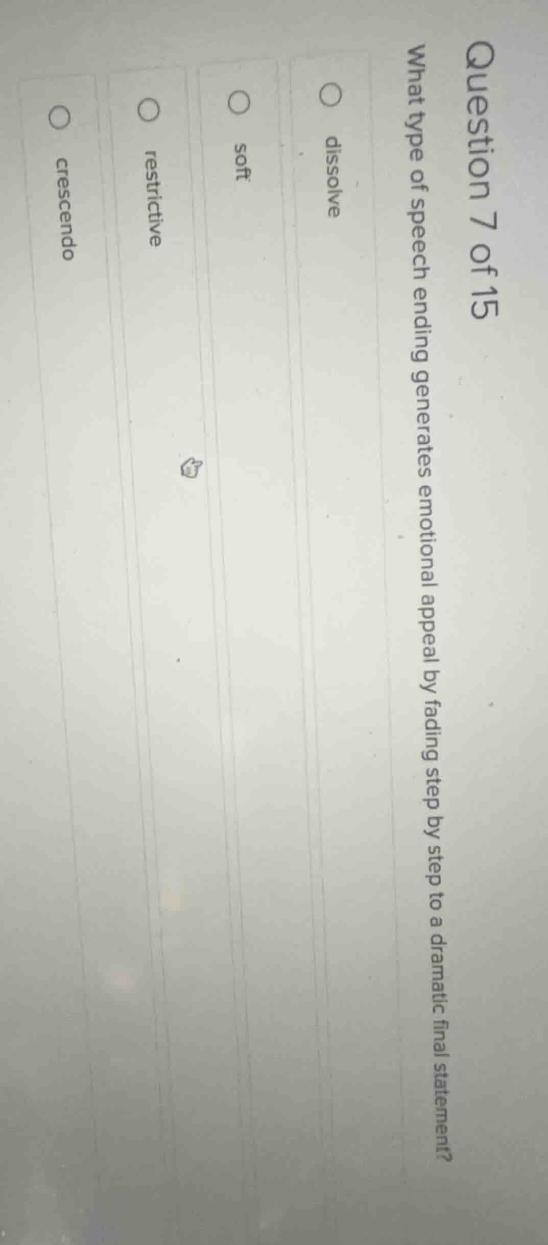 question 7 of 15 what type of speech ending generates emotional appeal …