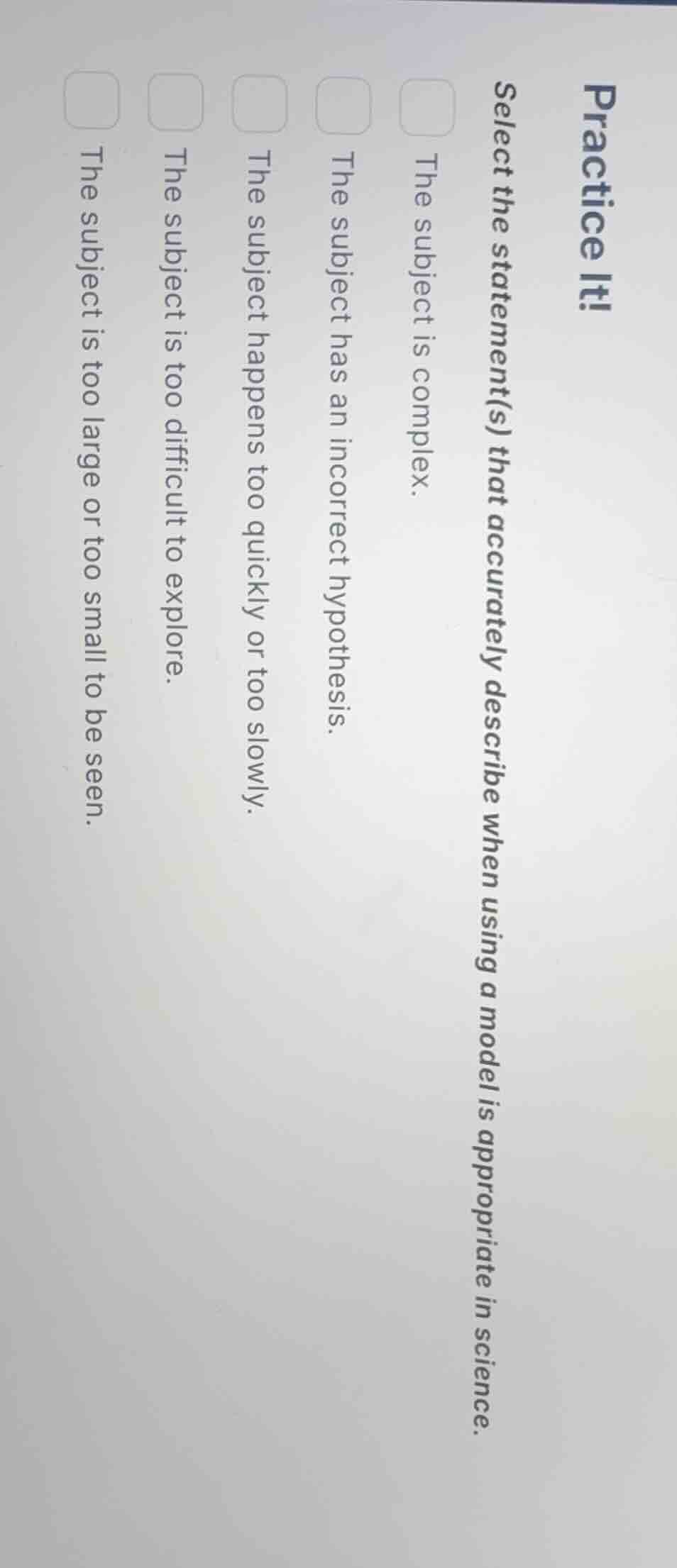 practice it! select the statement(s) that accurately describe when usin…