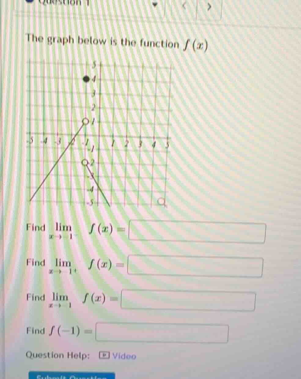 the graph below is the function $f(x)$ find $limlimits_{x \\to -1^{-}} …