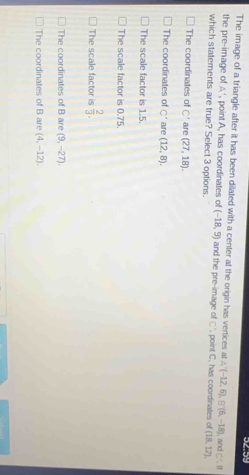 the image of a triangle after it has been dilated with a center at the …