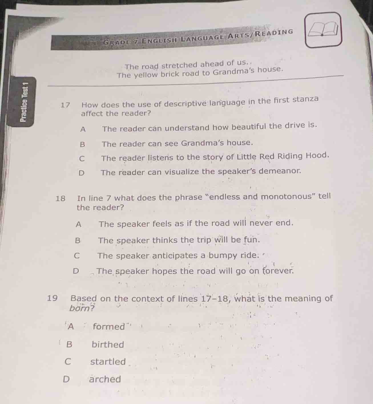 grade 7 english language arts/reading the road stretched ahead of us. t…