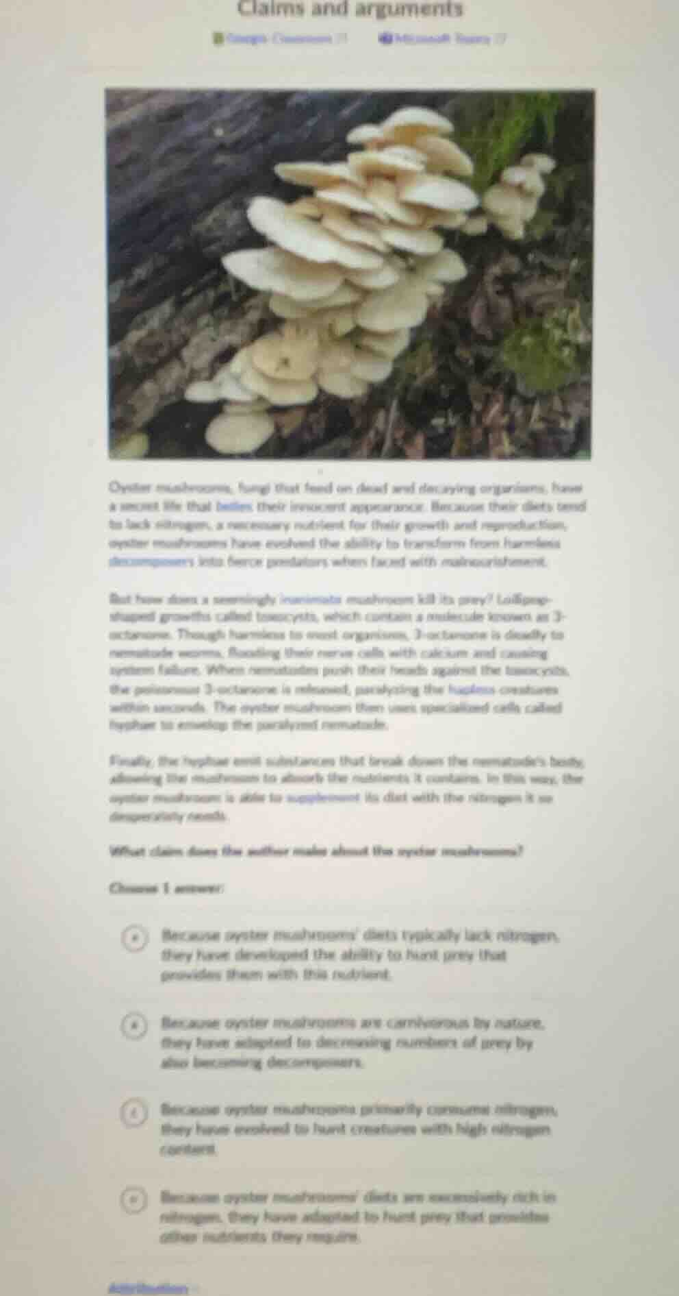 claims and arguments oyster mushrooms, fungi that feed on dead and deca…