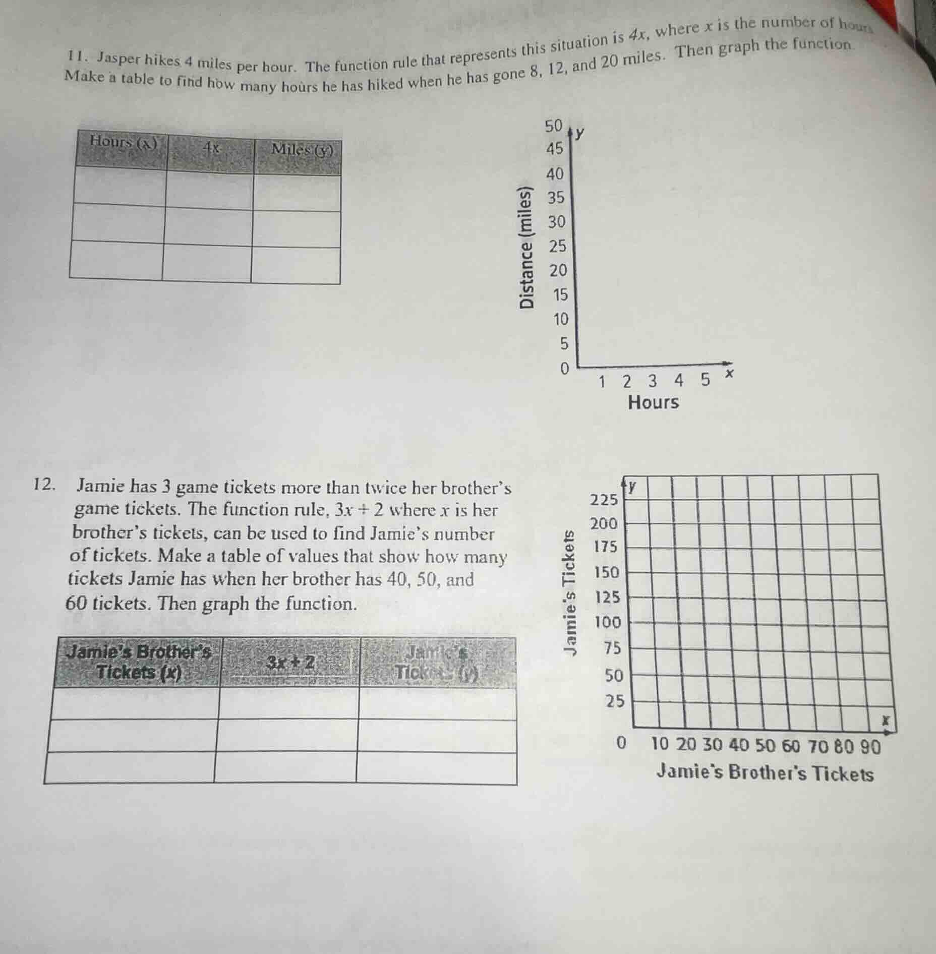 11. jasper hikes 4 miles per hour. the function rule that represents th…