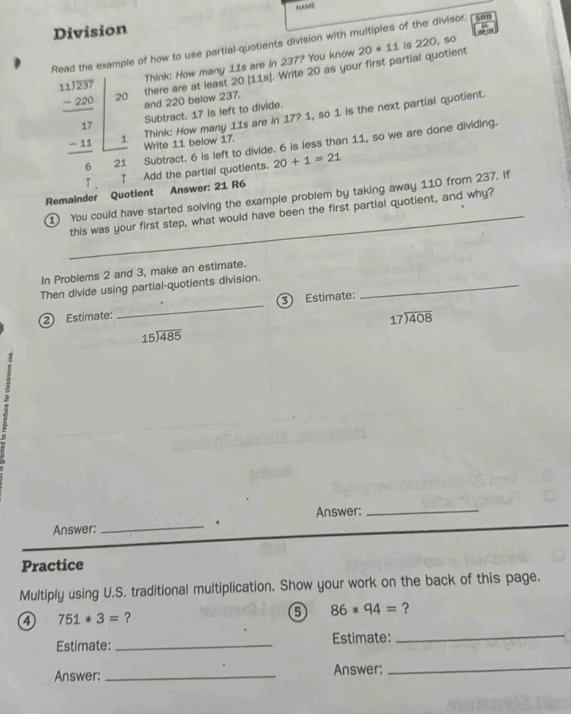 division read the example of how to use partial - quotients division wi…