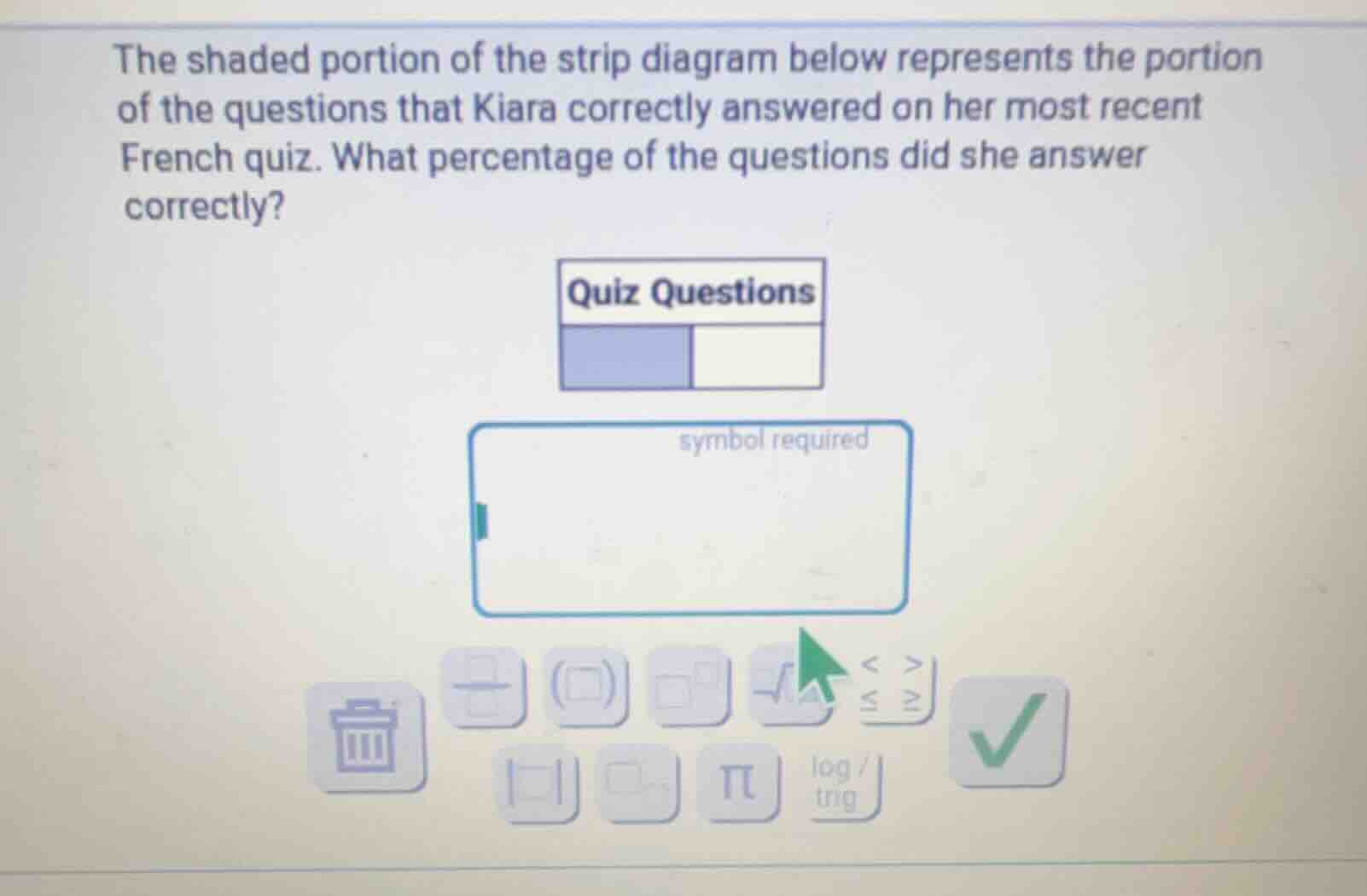 the shaded portion of the strip diagram below represents the portion of…