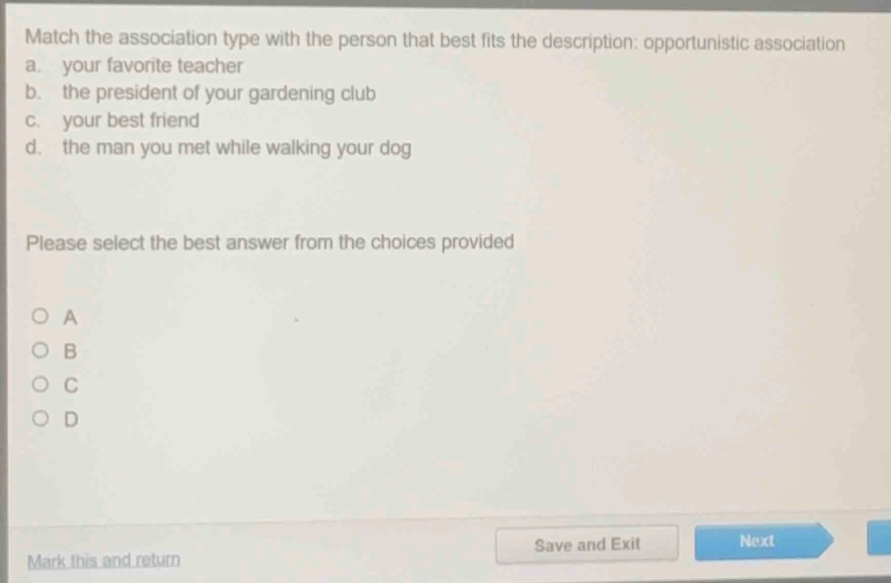 match the association type with the person that best fits the descripti…