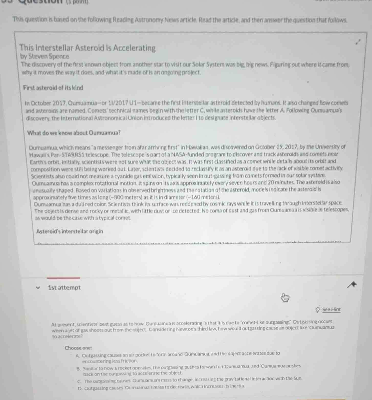 this question is based on the following reading astronomy news article.…