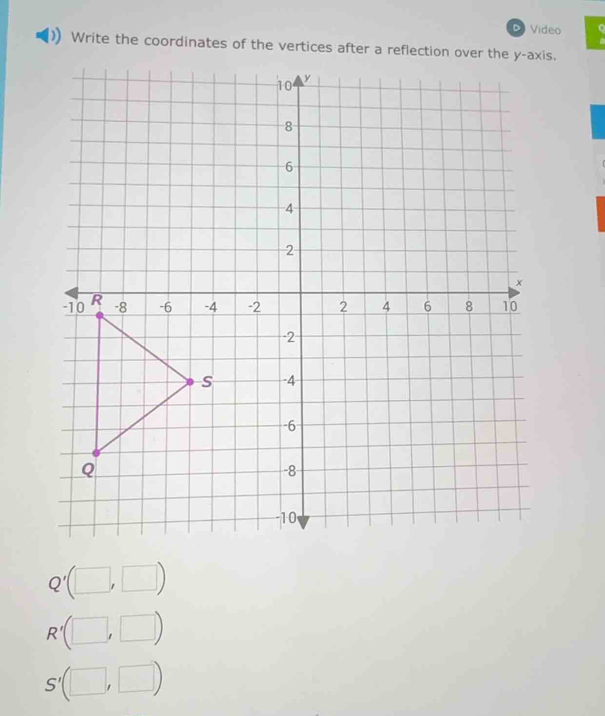write the coordinates of the vertices after a reflection over the y - a…