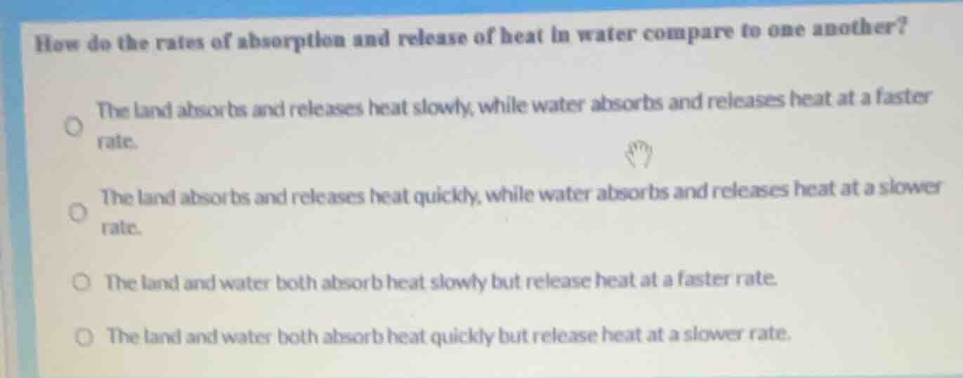 how do the rates of absorption and release of heat in water compare to …