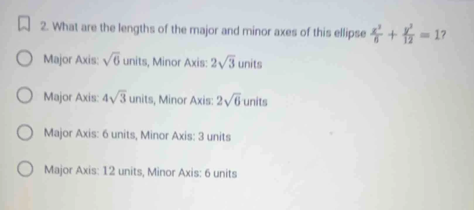 2. what are the lengths of the major and minor axes of this ellipse \\(…