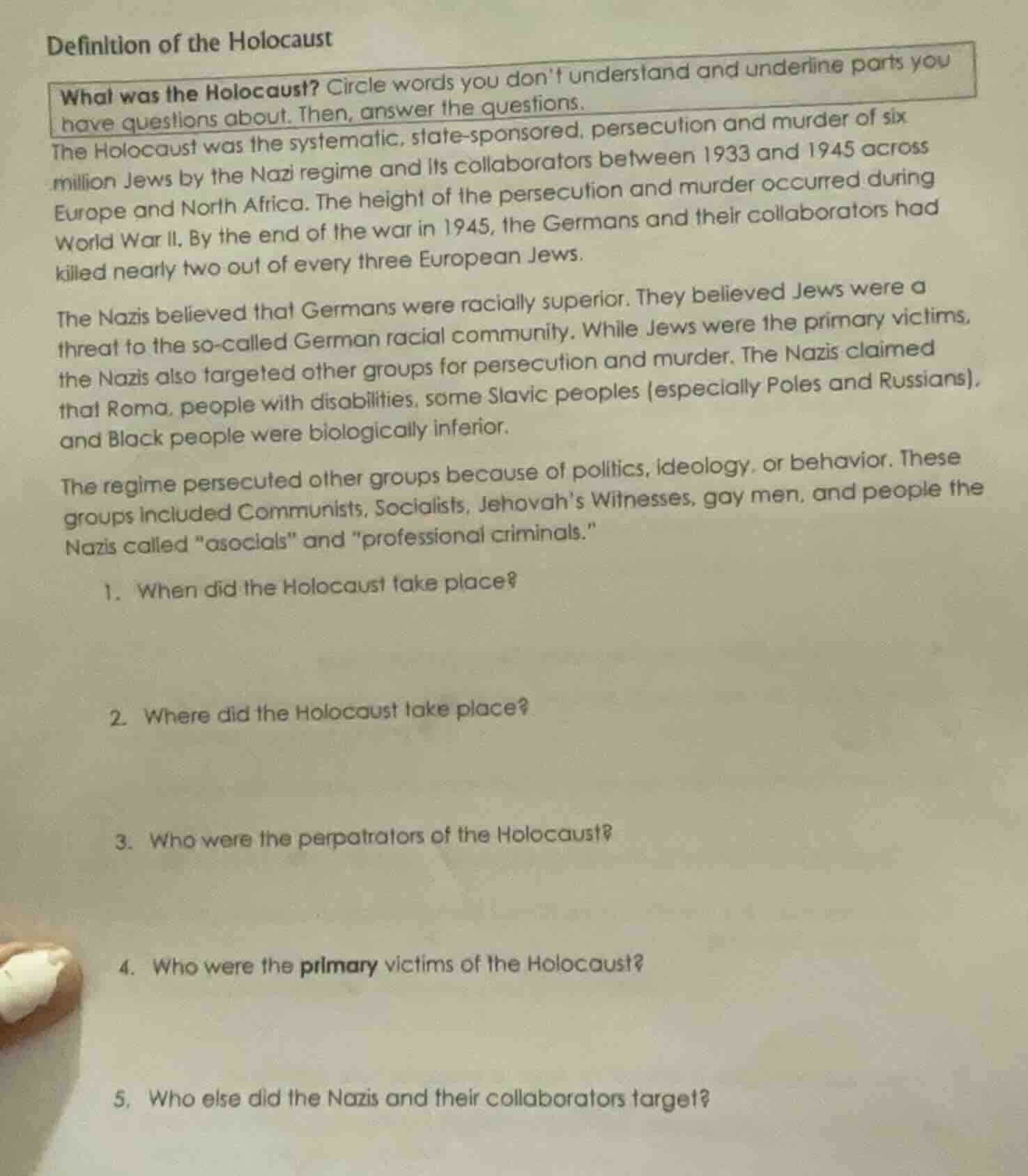 definition of the holocaust what was the holocaust? circle words you do…