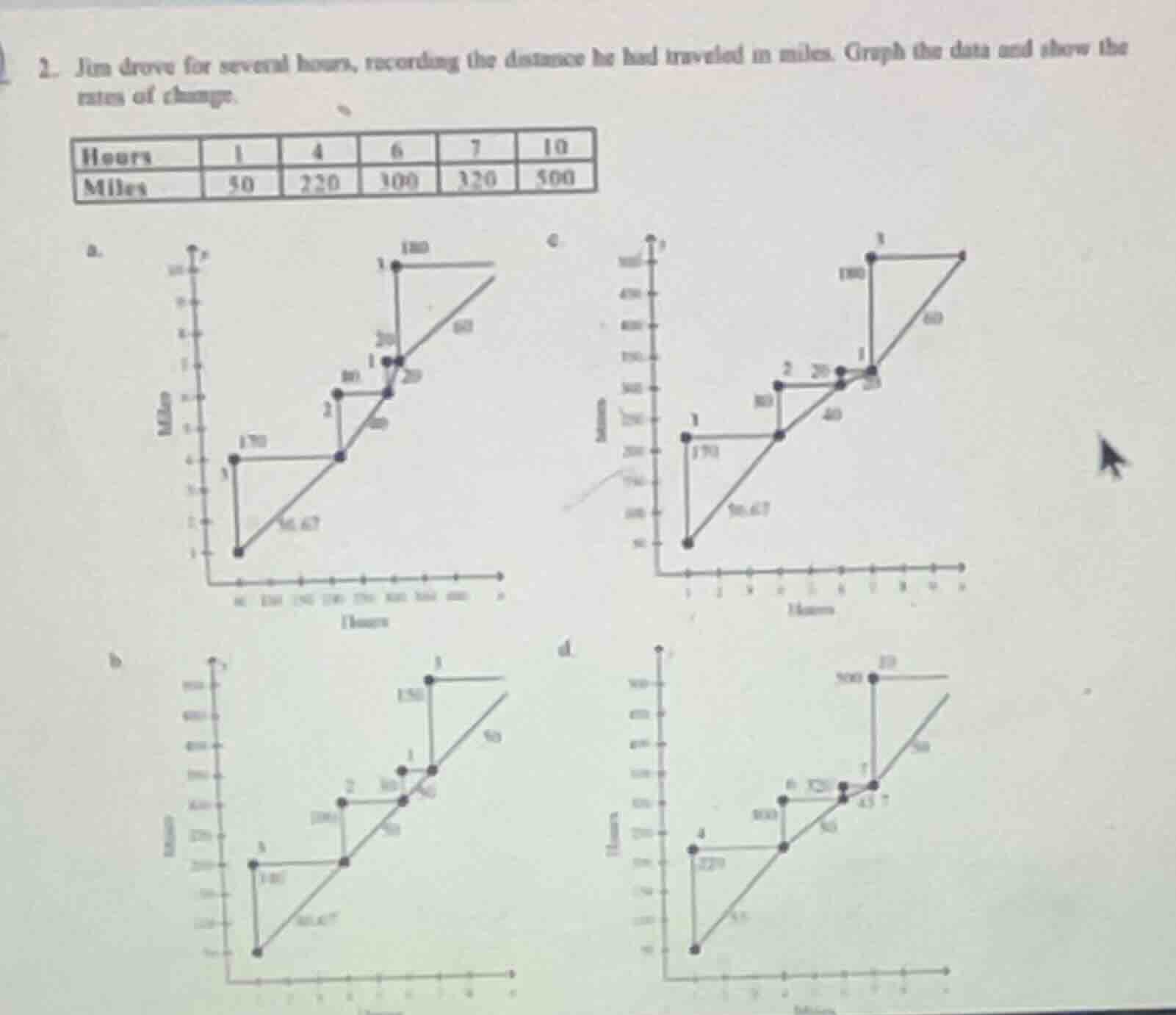 2. jim drove for several hours, recording the distance he had traveled …