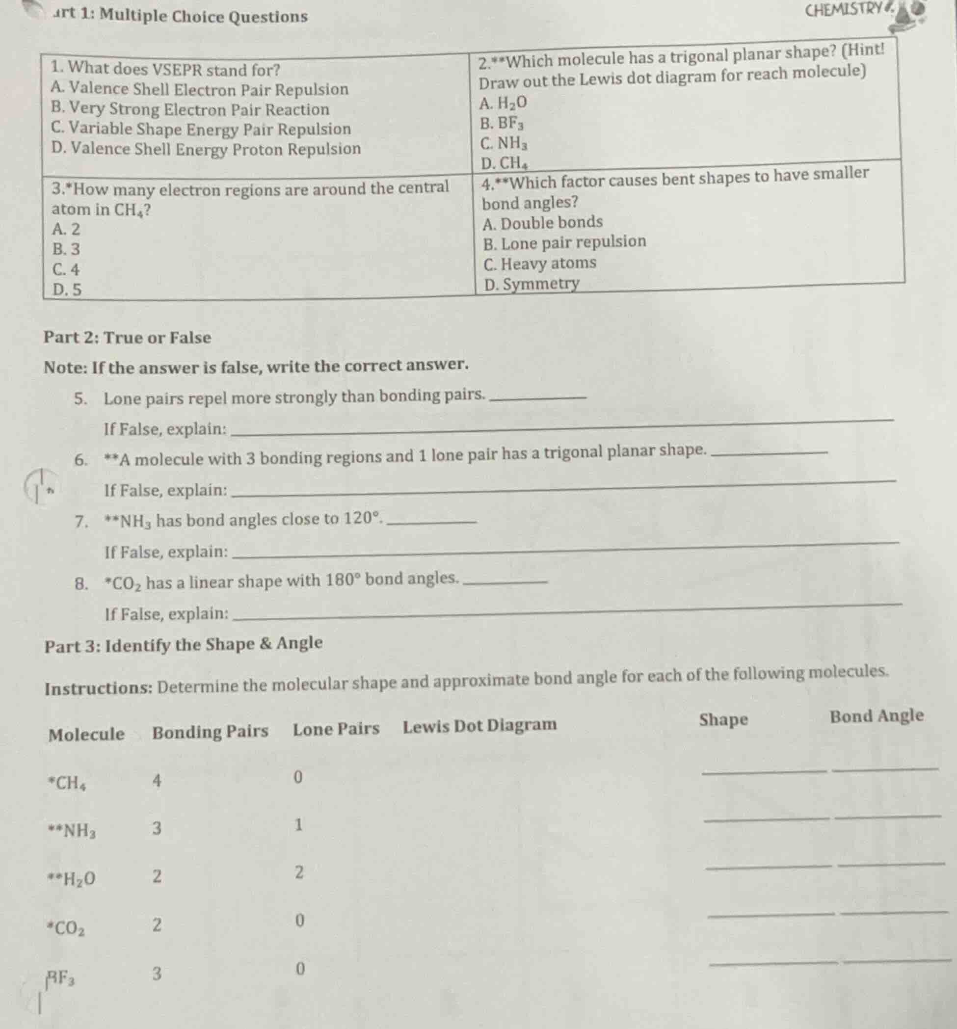 part 1: multiple choice questions 1. what does vsepr stand for? a. vale…