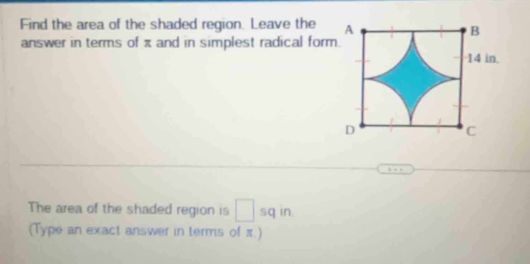 find the area of the shaded region. leave the answer in terms of π and …