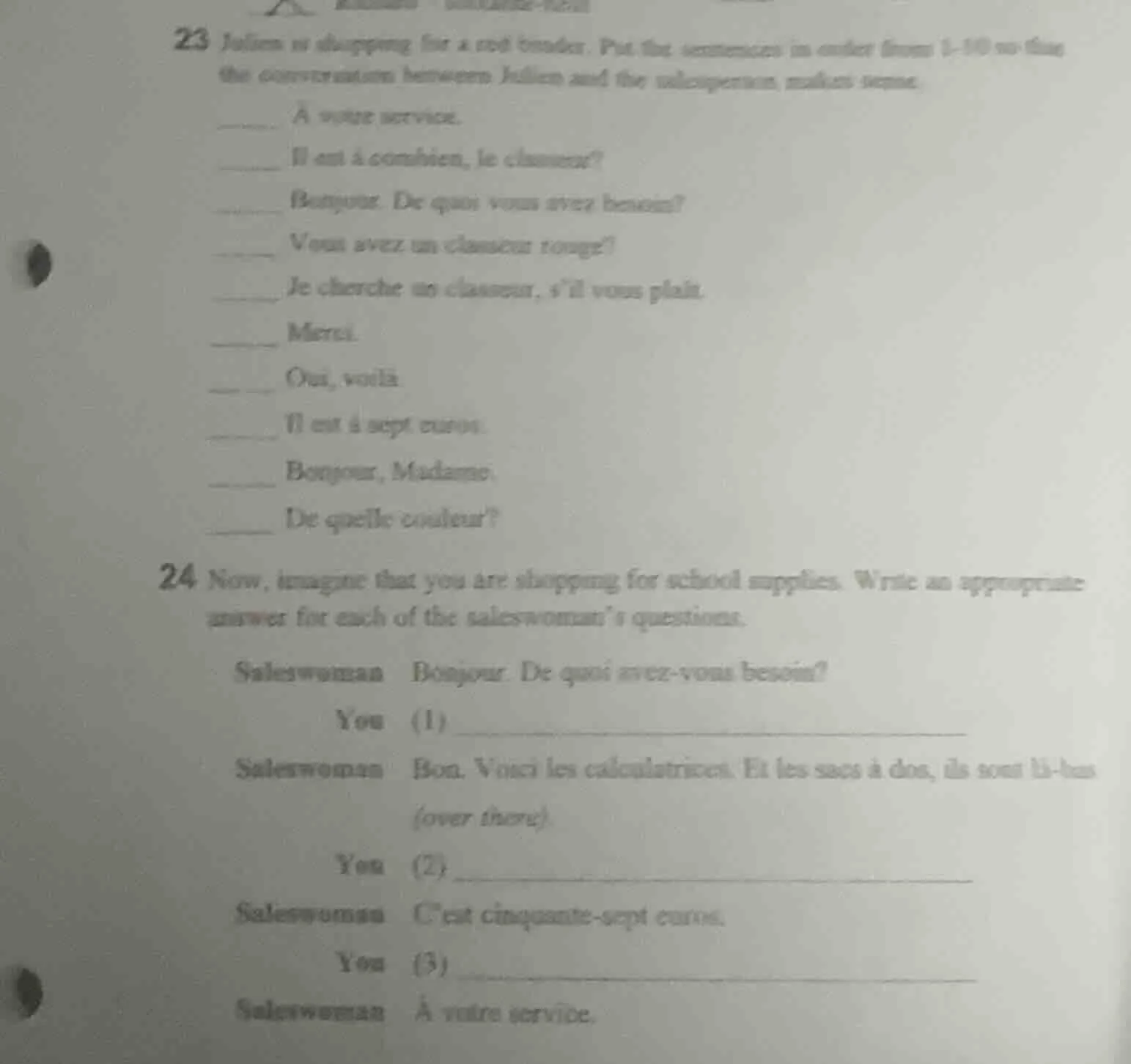 23 julien is shopping for a red binder. put the sentences in order from…