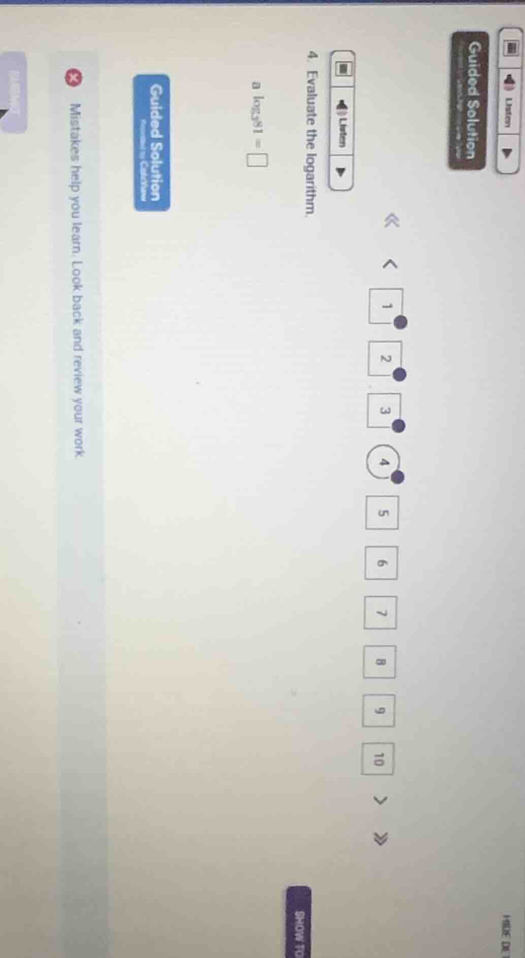 4. evaluate the logarithm. a (log_{3}81 = square)