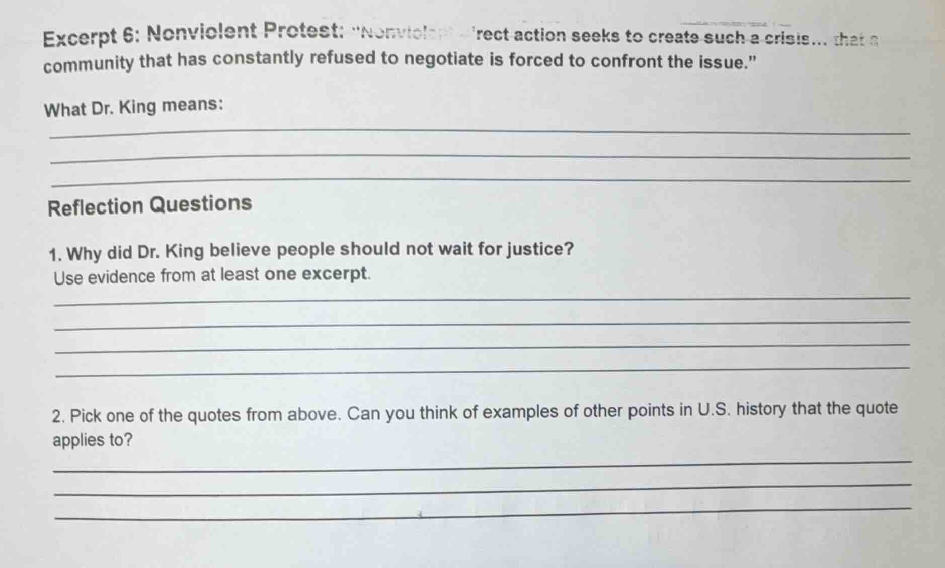 excerpt 6: nonviolent protest: onviolent direct action seeks to create …