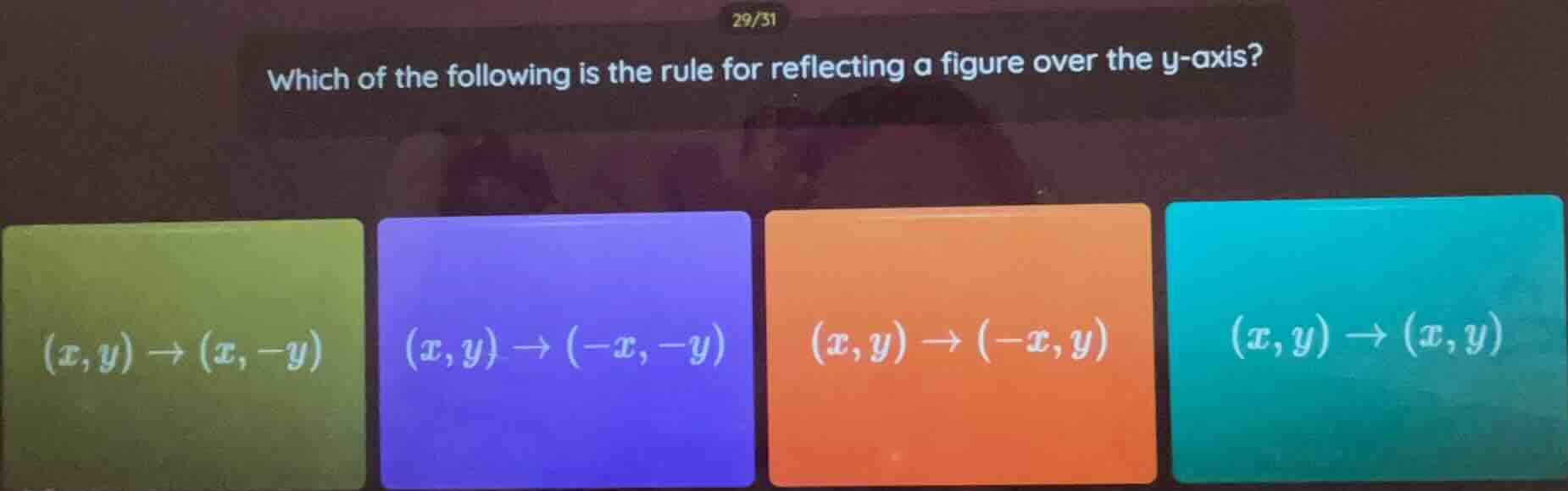 which of the following is the rule for reflecting a figure over the y -…
