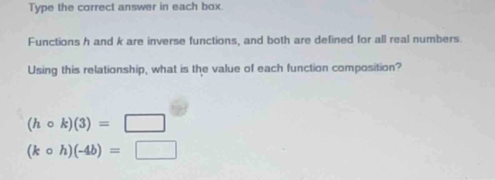 type the correct answer in each box. functions h and k are inverse func…