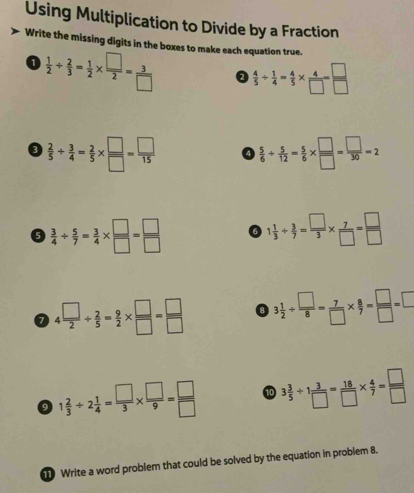 using multiplication to divide by a fraction write the missing digits i…