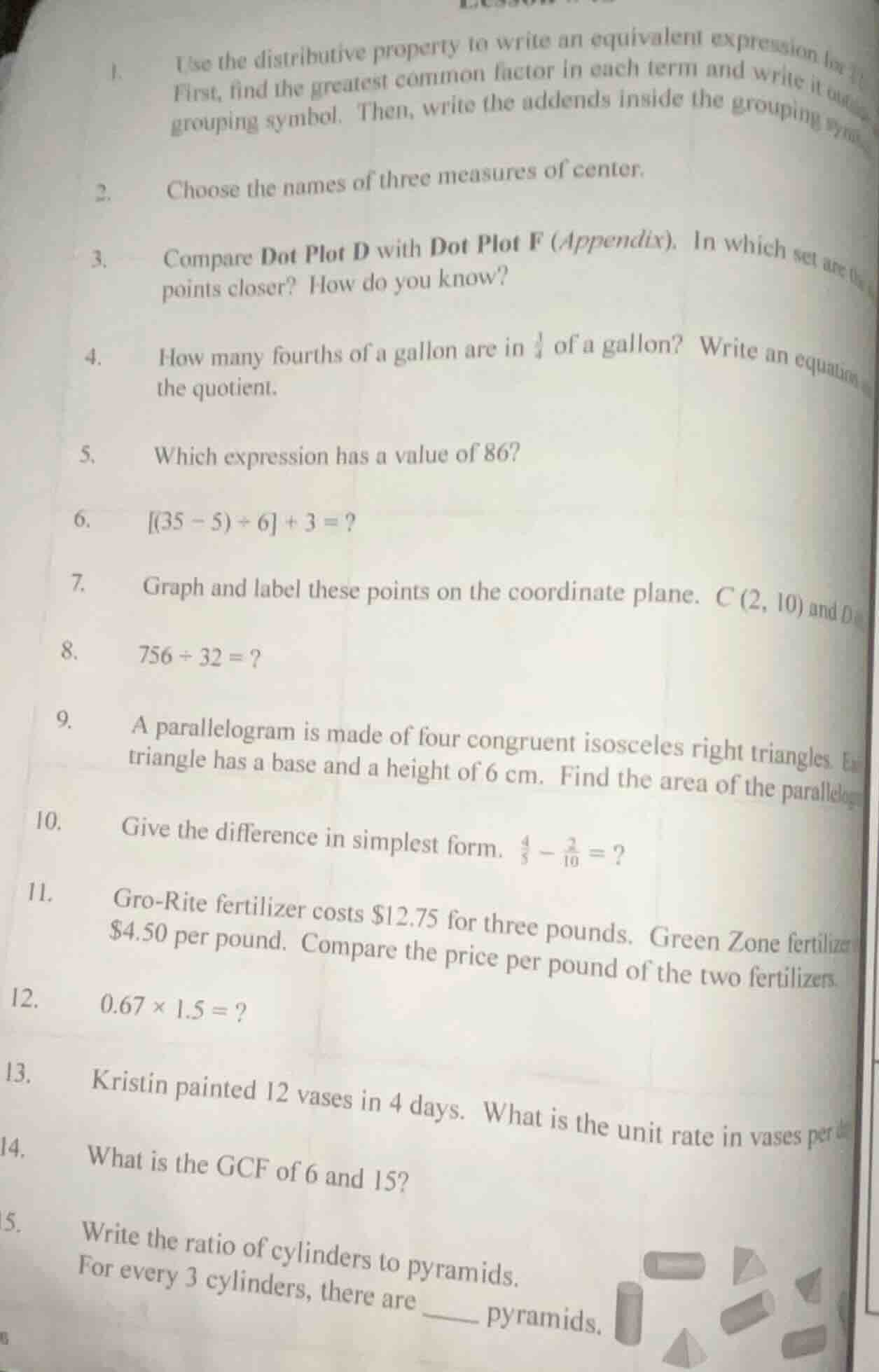 1. use the distributive property to write an equivalent expression for.…