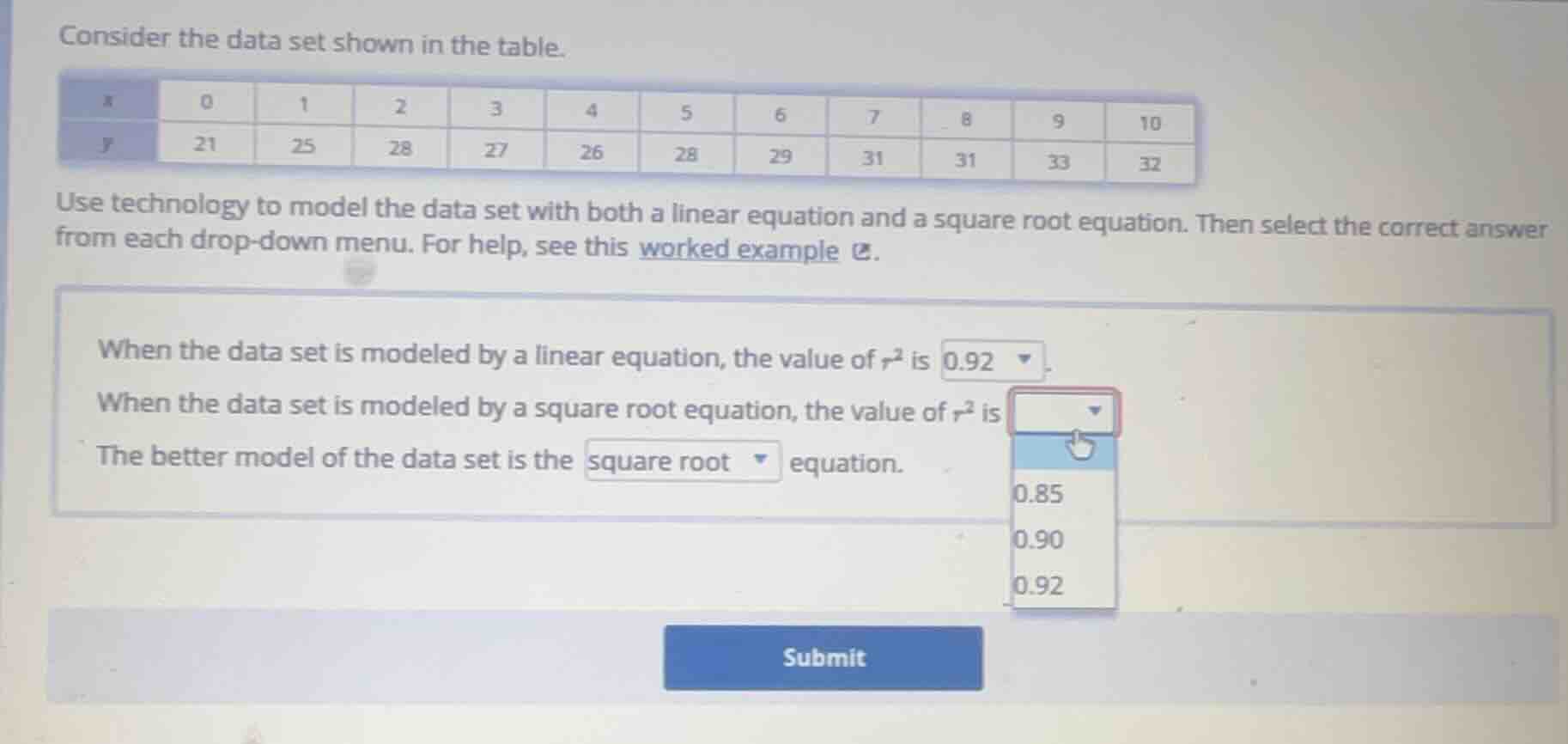 consider the data set shown in the table. | x | 0 | 1 | 2 | 3 | 4 | 5 |…