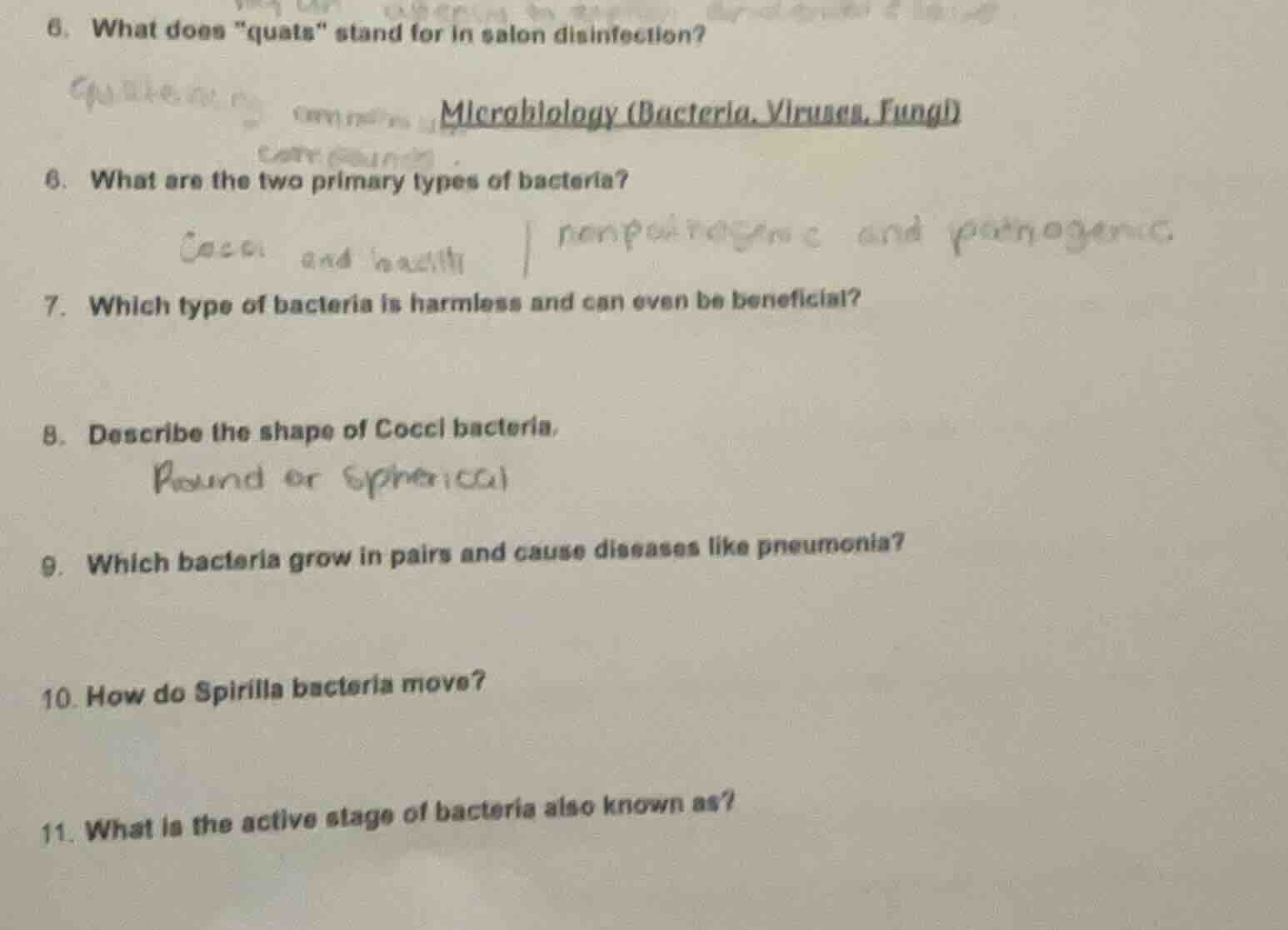 5. what does \quats\ stand for in salon disinfection? 6. what are the t…