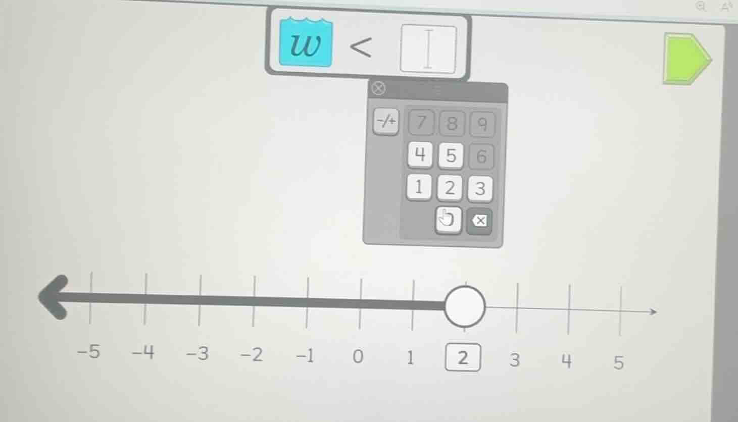 there is an inequality ( w < square ) at the top, with a calculator bel…