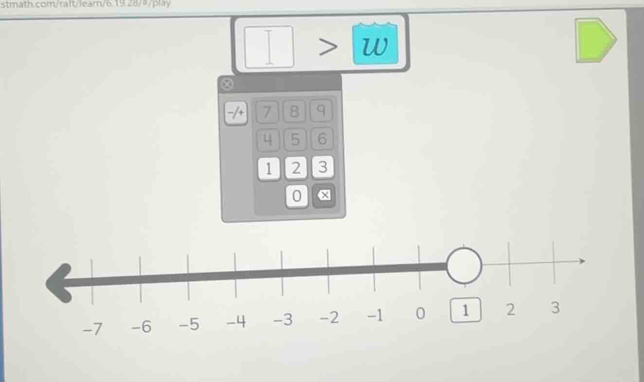 there is an inequality box with a blank and > w, a calculator, and a nu…