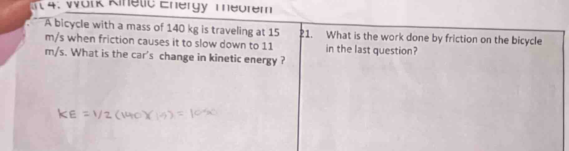a bicycle with a mass of 140 kg is traveling at 15 m/s when friction ca…