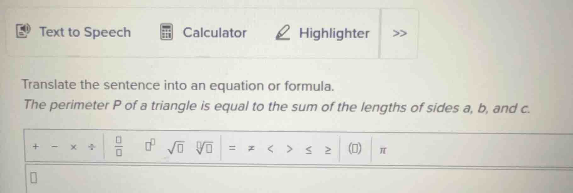 translate the sentence into an equation or formula. the perimeter p of …