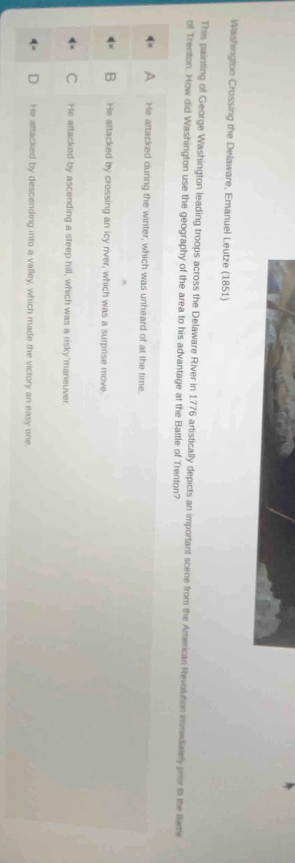 washington crossing the delaware, emanuel leutze (1851) this painting o…