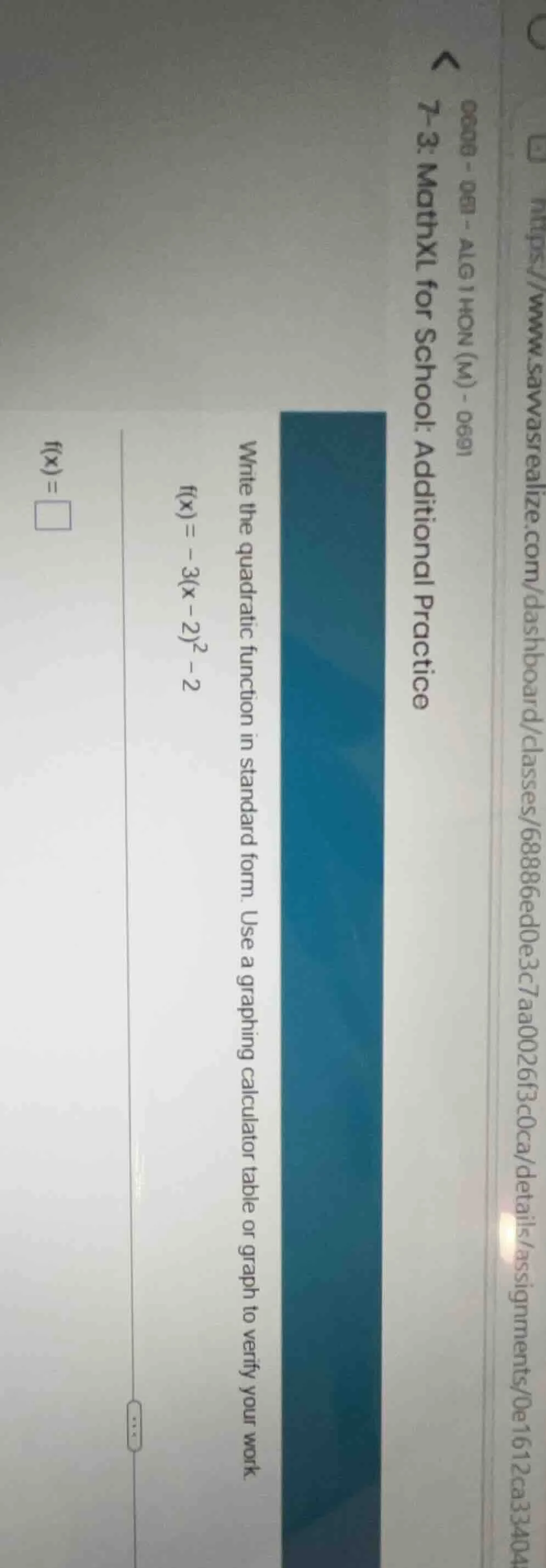 write the quadratic function in standard form. use a graphing calculato…