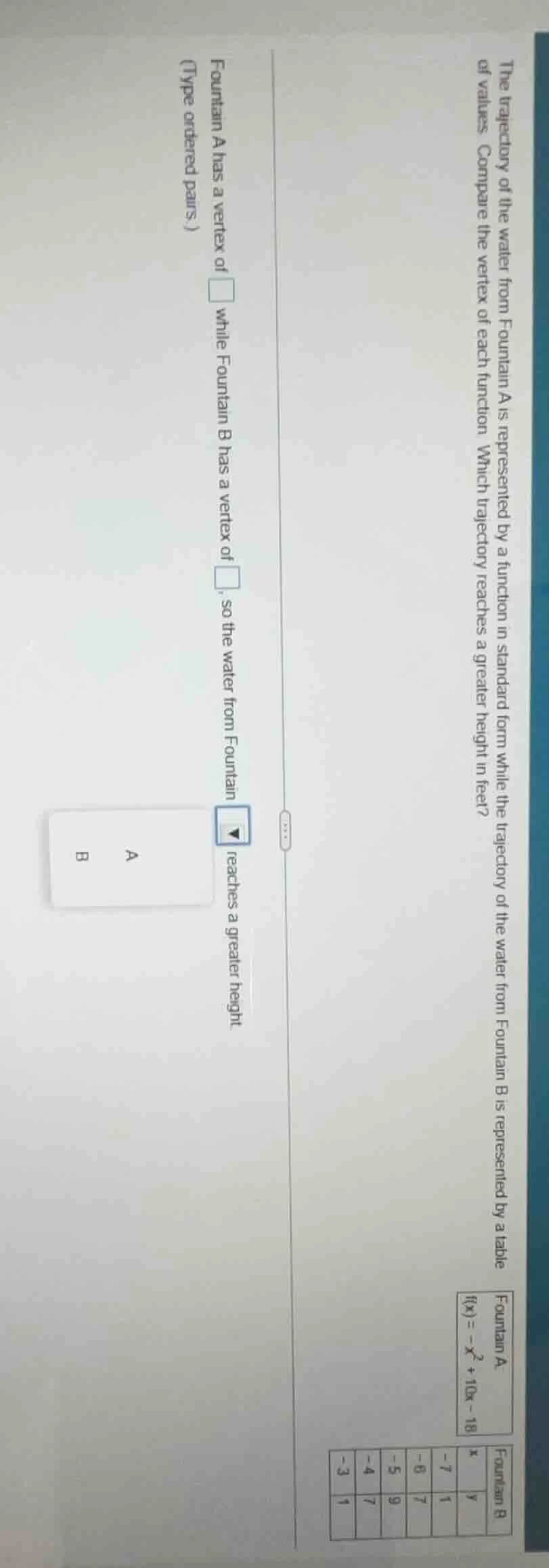 the trajectory of the water from fountain a is represented by a functio…