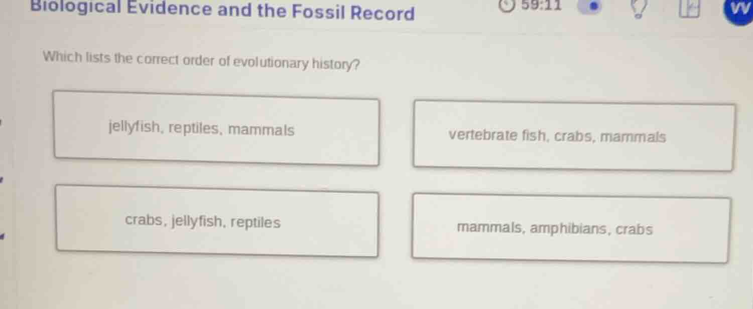 biological evidence and the fossil record which lists the correct order…