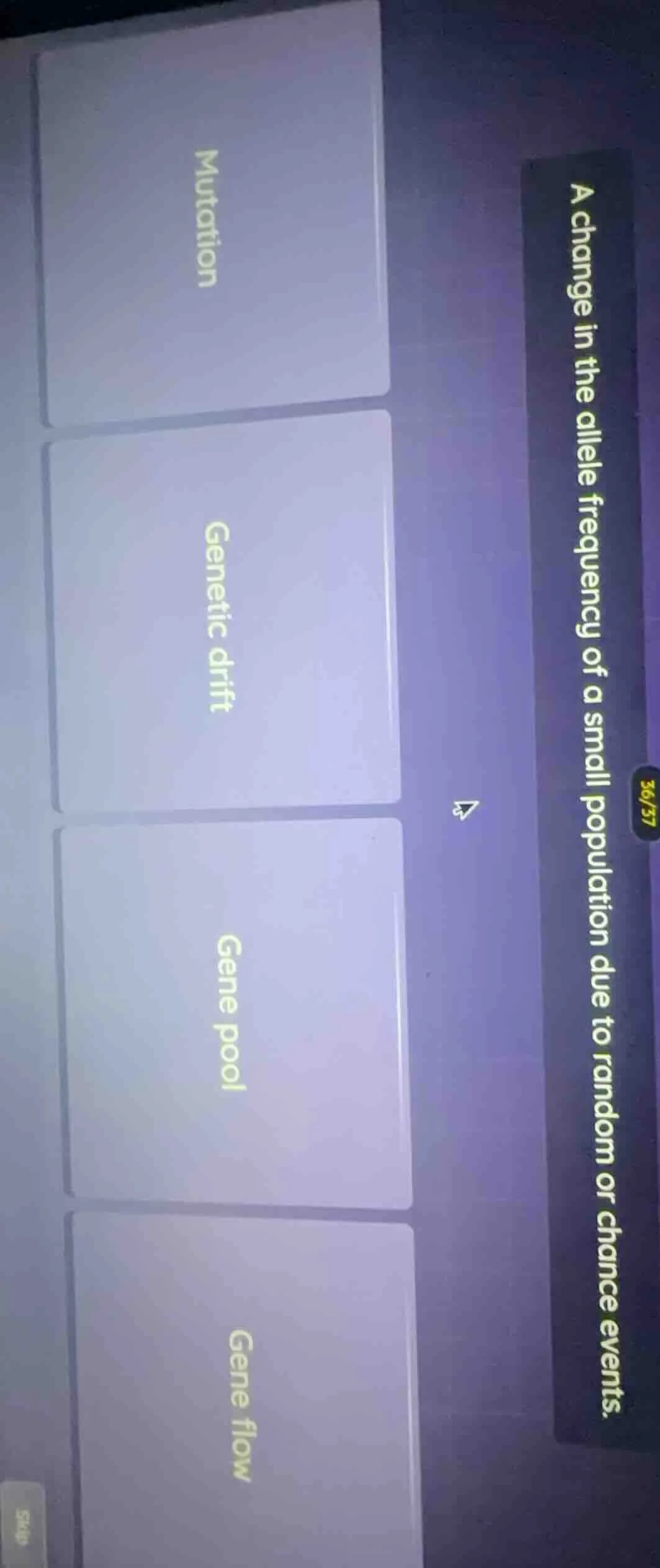 a change in the allele frequency of a small population due to random or…