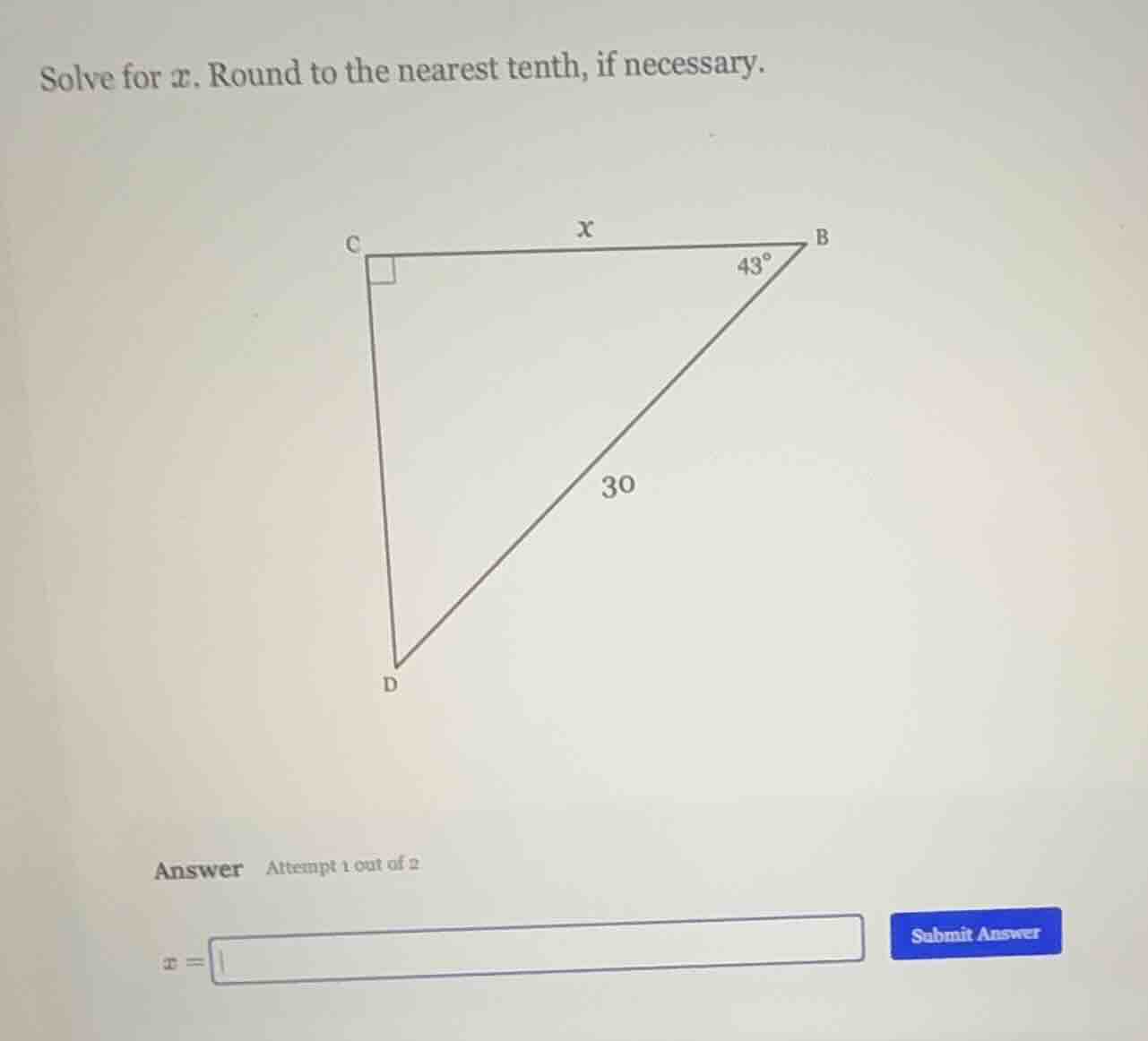 solve for ( x ). round to the nearest tenth, if necessary. (there is a …