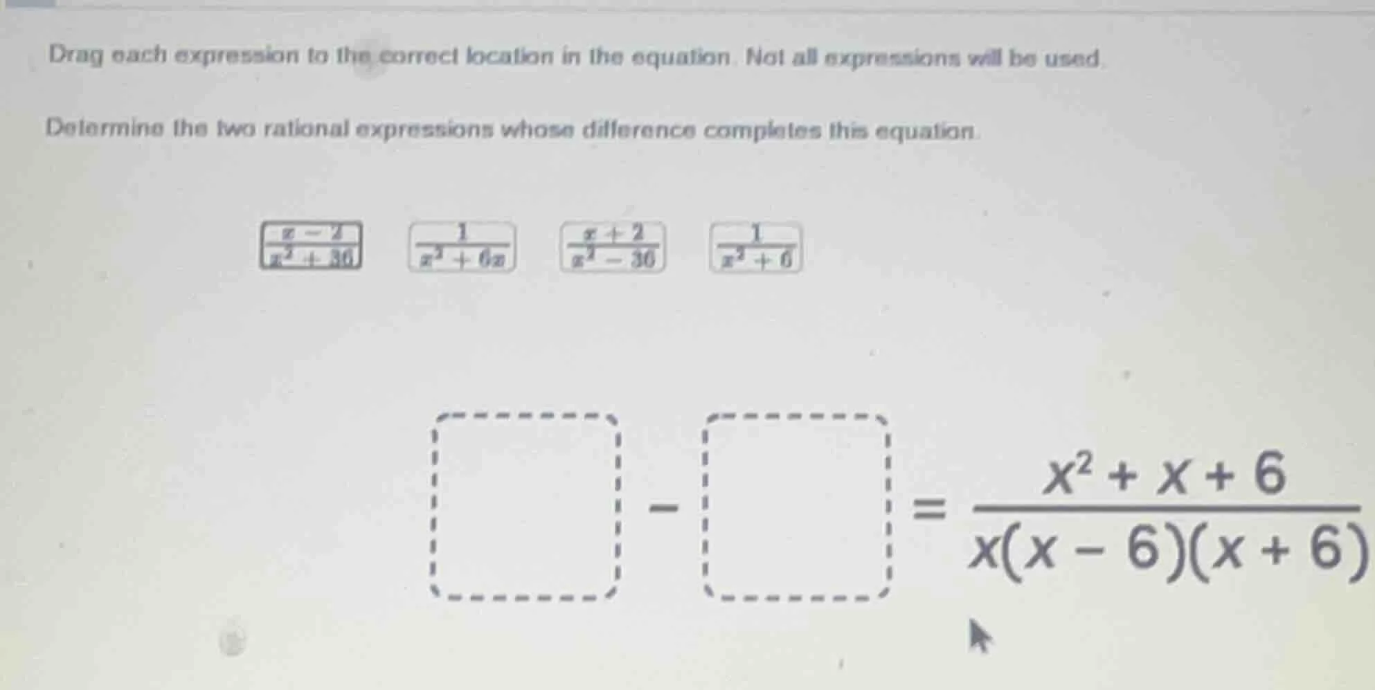 drag each expression to the correct location in the equation. not all e…