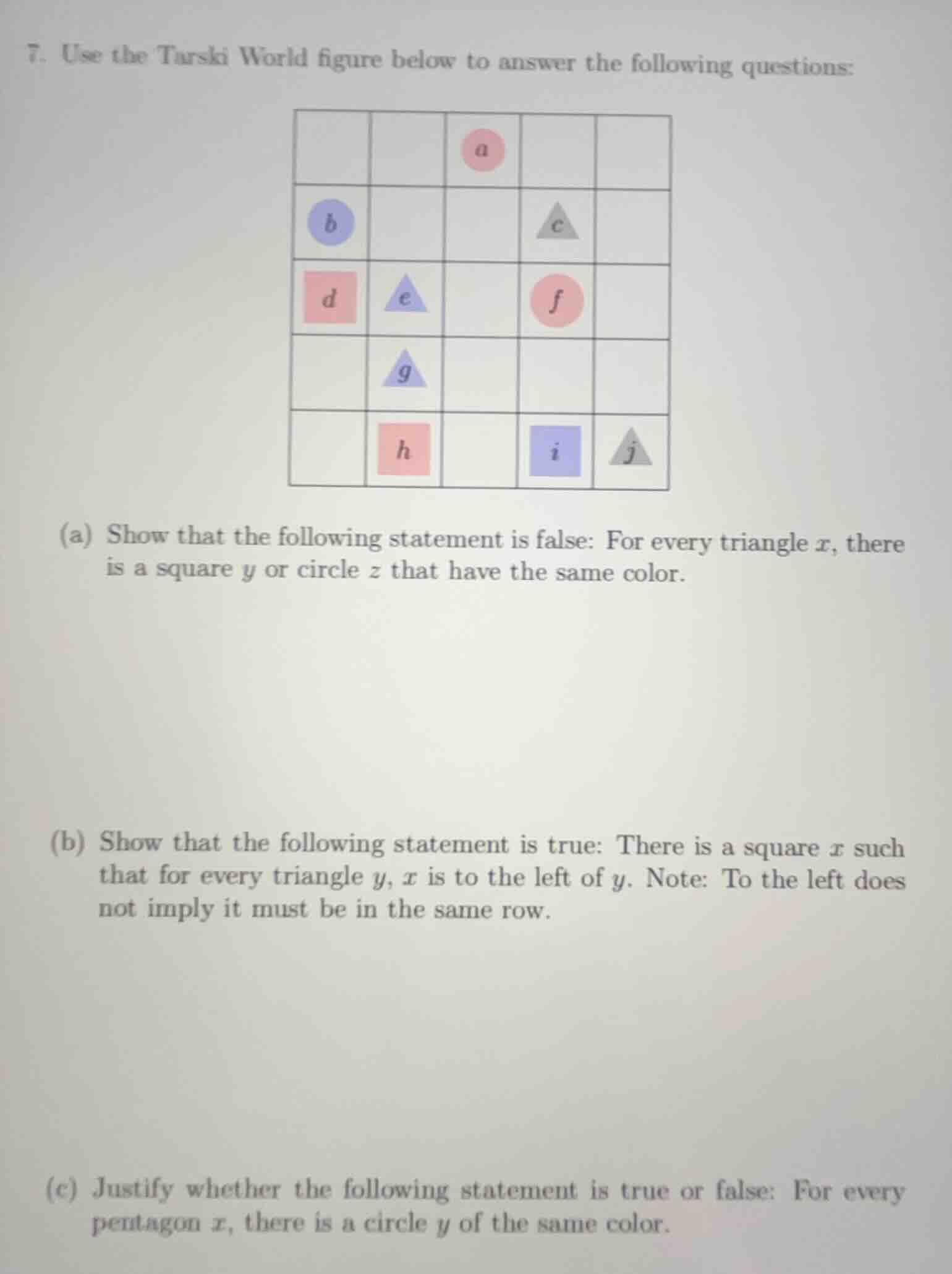 7. use the tarski world figure below to answer the following questions:…