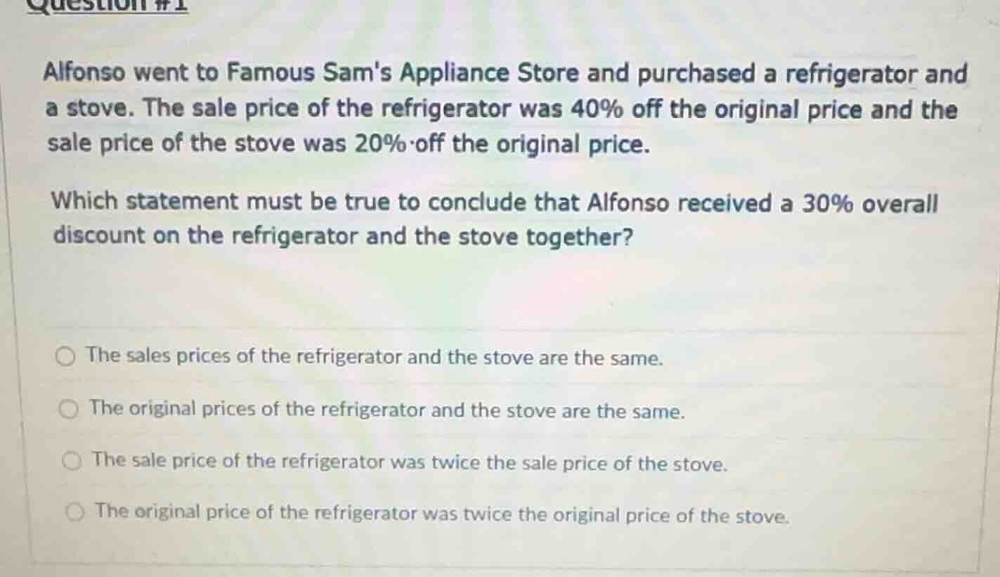 question #1 alfonso went to famous sams appliance store and purchased a…