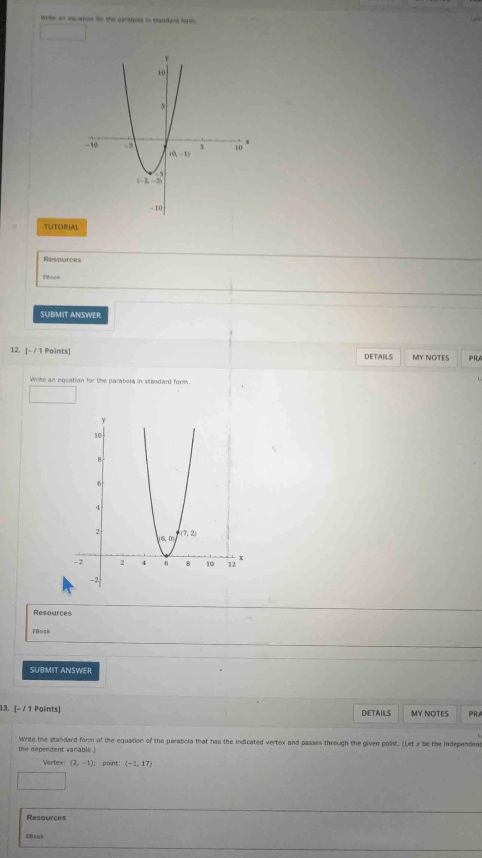 write an equation for the parabola in standard form. 12. - / 1 points w…