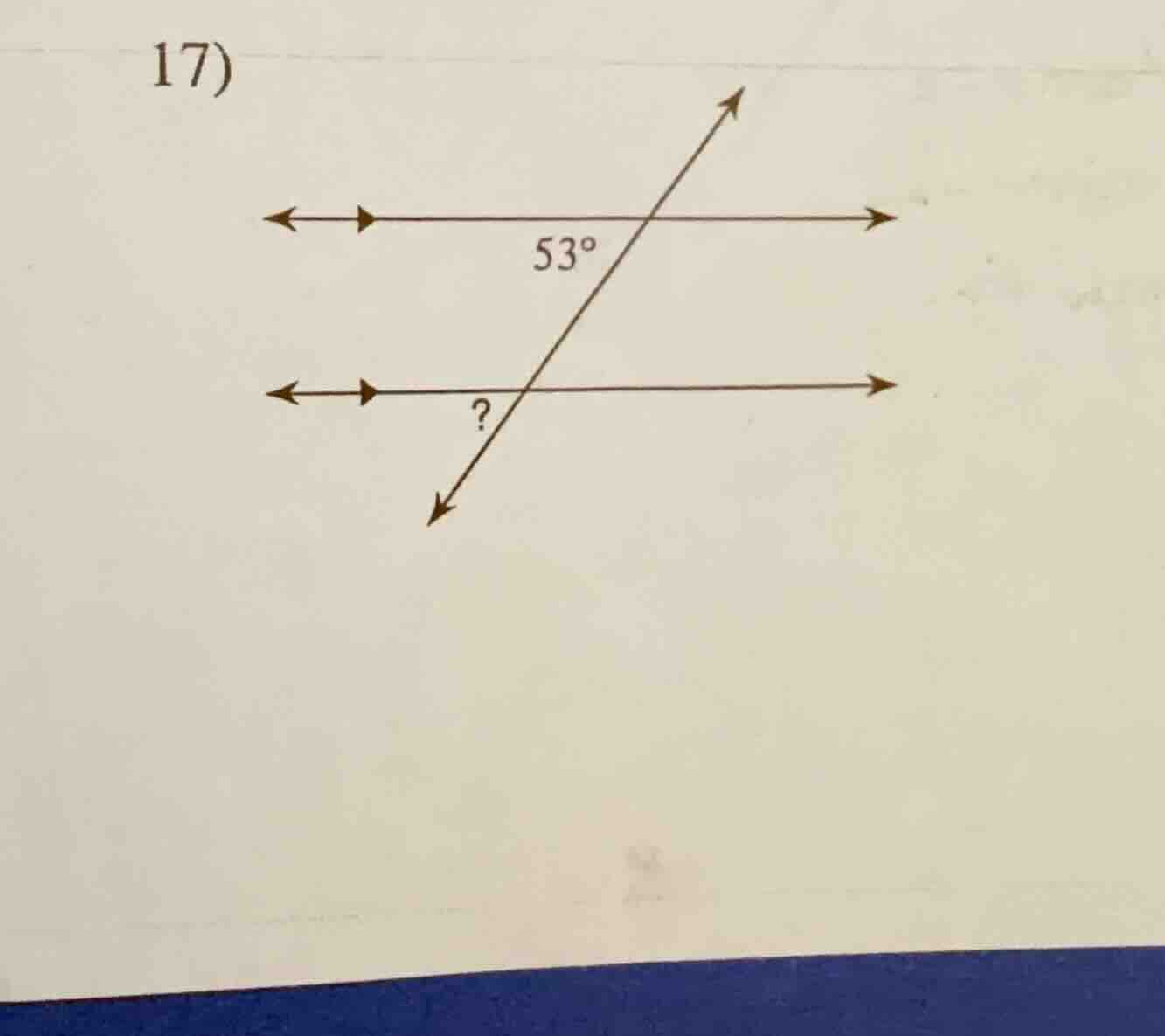 17) there is a diagram with two parallel horizontal lines cut by a tran…