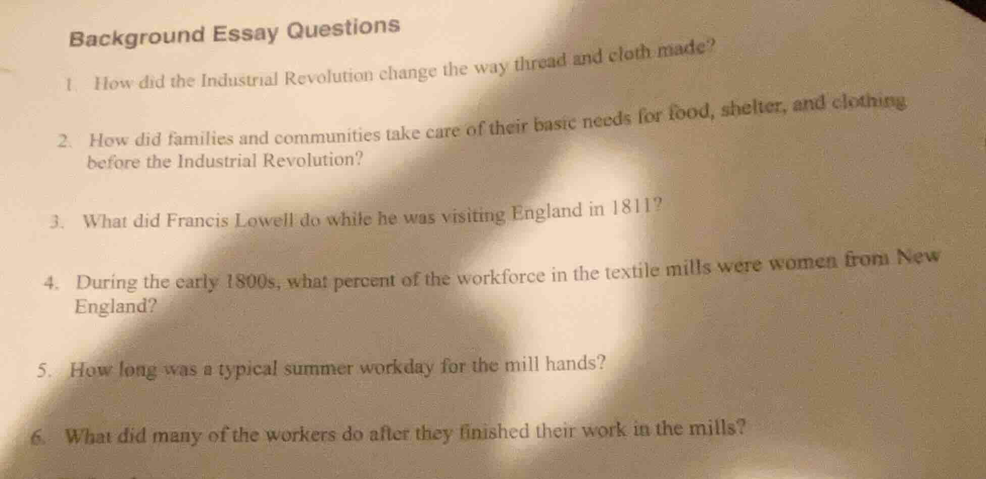 background essay questions 1. how did the industrial revolution change …