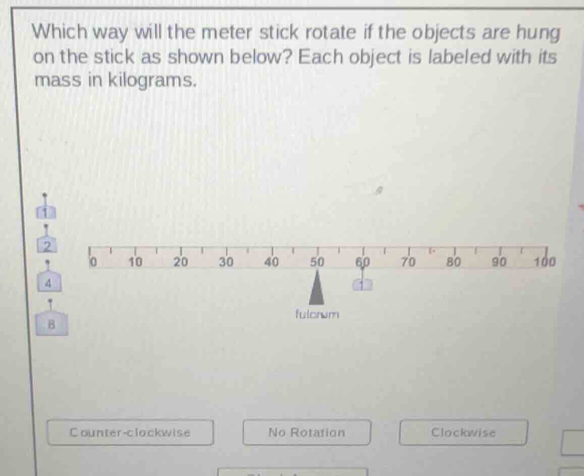 which way will the meter stick rotate if the objects are hung on the st…