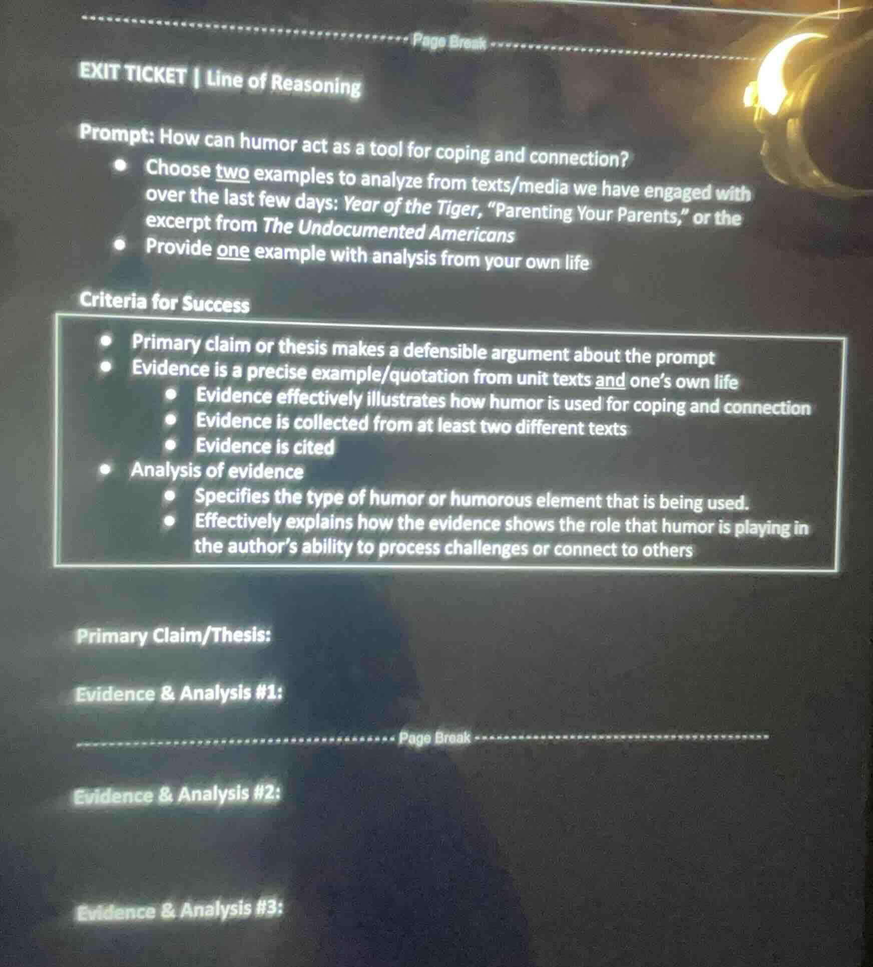 exit ticket | line of reasoning prompt: how can humor act as a tool for…
